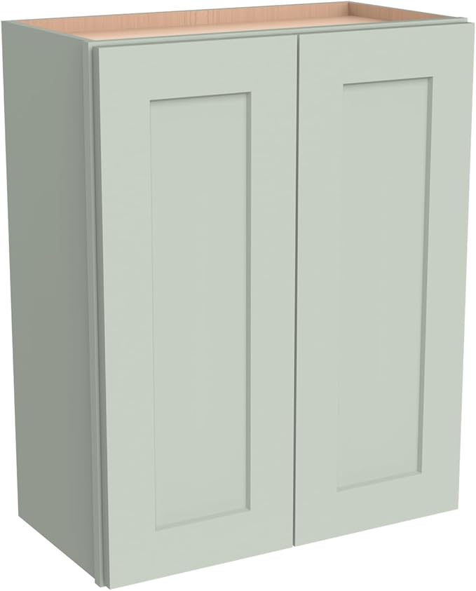 Wall-Mounted Cabinet – Solid Wood Shaker Style Medicine Cabinet with Adjustable Shelves & Soft-Close Doors for Bathroom, Kitchen, and Office Storage (Jade Green, 30" W x 12" D x 36" H)
