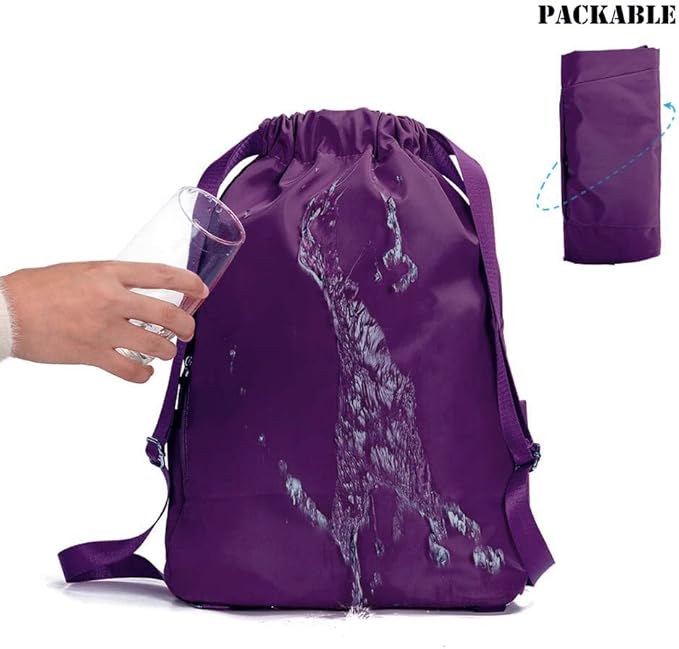 ZOORON Waterproof Drawstring Gym Backpack Bag for Men & Women, Sport Gym Sack Mini Travel Daypack