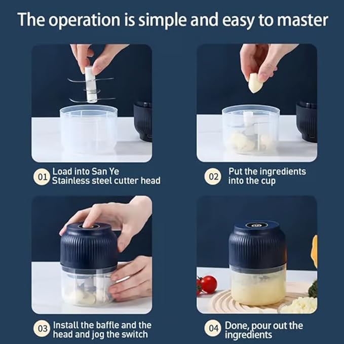 Electric Garlic Chopper, Mini Portable Veggie Chopper, 2026 New Small Garlic Chopper Mincer, USB Rechargeable, Wireless Veggie Grinder, For Mashing Onion, Garlic, Chili, Ginger (2pcs, 3 blades)