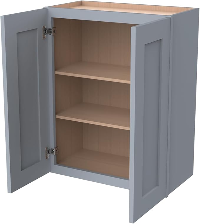 Wall-Mounted Cabinet – Solid Wood Shaker Style Medicine Cabinet with Adjustable Shelves & Soft-Close Doors for Bathroom, Kitchen, and Office Storage (Grey, 30" W x 12" D x 30" H)