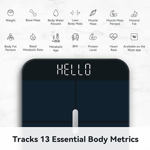Wyze Smart Scale X - FSA/HSA Eligible - Digital Bathroom Scale for Body Weight, BMI, Body Fat, Muscle Mass, Heart Rate Monitor | Sync with Health Apps | for People, Baby & Pet, 400 lbs (Black)