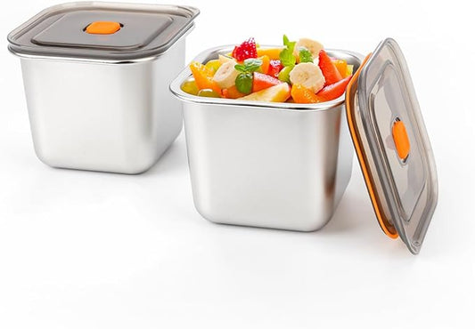 2 PCS Stainless Steel Food Storage Containers(27oz) with Lids Leak Proof & Airtight | Square Stainless steel freezer Containers,For Meal Prep,Fruit,Snack,Freezer