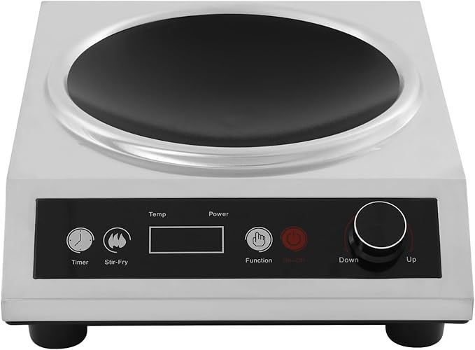1800W Electric Wok Used For Home And Commercial,Induction Wok With Concave Surface Stainless Steel Strong Power Dual Control Mode 10 Power And Temp 24H Timer Induction Cooktop For Cooking