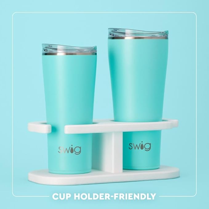 Swig Life 32oz Insulated Tumbler, Travel Coffee Tumbler with Lid, Cup Holder Friendly Travel Coffee Mug, Stainless Steel, 32 oz, Reusable Insulated Mug with Lid (Granny Squares)