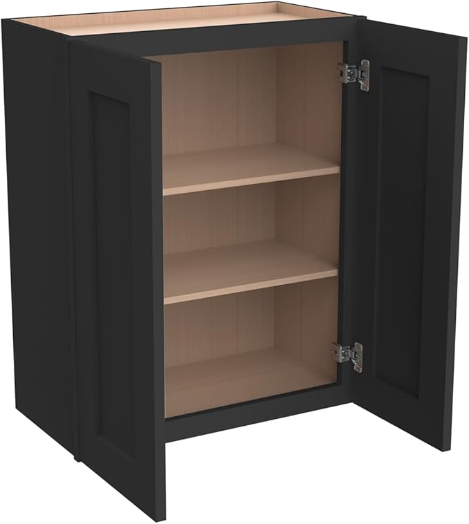 Wall-Mounted Cabinet – Solid Wood Shaker Style Medicine Cabinet with Adjustable Shelves & Soft-Close Doors for Bathroom, Kitchen, and Office Storage (Charcoal Black, 36" W x 12" D x 30" H)