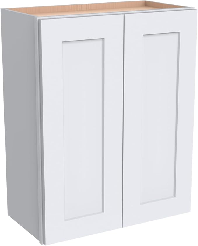 Wall-Mounted Cabinet – Solid Wood Shaker Style Medicine Cabinet with Adjustable Shelves & Soft-Close Doors for Bathroom, Kitchen, and Office Storage (White, 27" W x 12" D x 30" H)