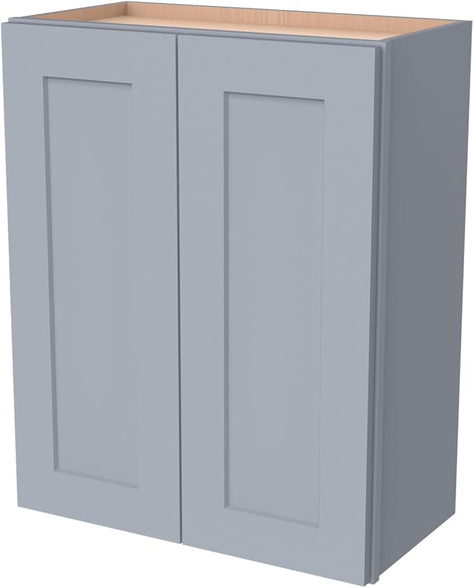 Wall-Mounted Cabinet – Solid Wood Shaker Style Medicine Cabinet with Adjustable Shelves & Soft-Close Doors for Bathroom, Kitchen, and Office Storage (Grey, 30" W x 12" D x 36" H)