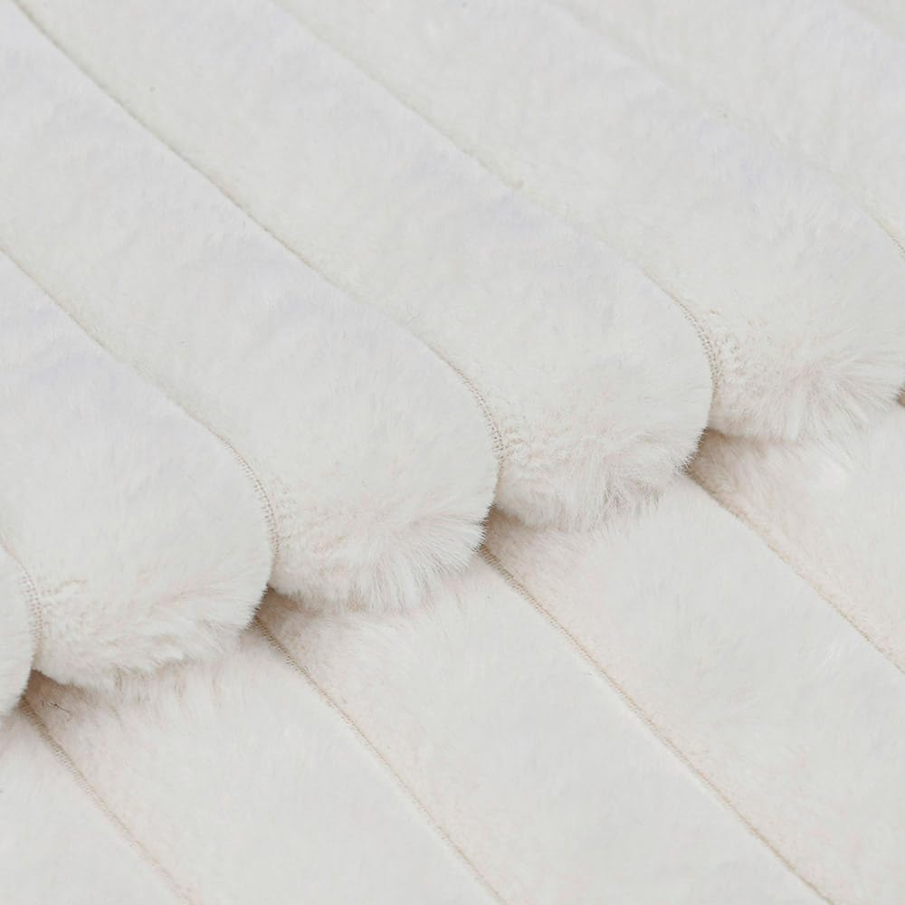 MADIZZ Set of 2 Faux Wool Plush Decorative Throw Pillow Covers 12x20 Inch Cream Fluffy Striped Soft Decorative Cushion Cover for Sofa Bedroom Pillow Shell