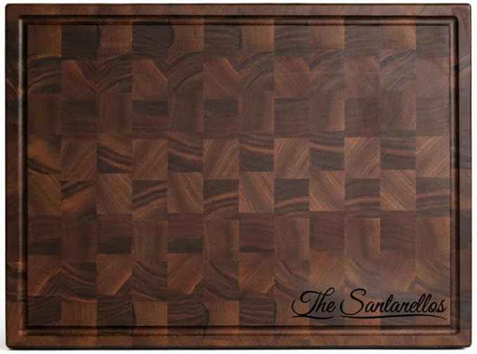Handmade Personalized Walnut End Grain Cutting Board – Custom Engraved Wood Chopping Block, Perfect Gift for Home Chefs by GrainWoods (15x9x2 Inches)