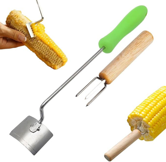 Easy Clean Corn Cob Peeler, 2025 New Corn On The Cob Stripper Tool with Long Handle, Stainless Steel Corn Cutter for Corn Cob With Corn Holder (Green-1 pcs)