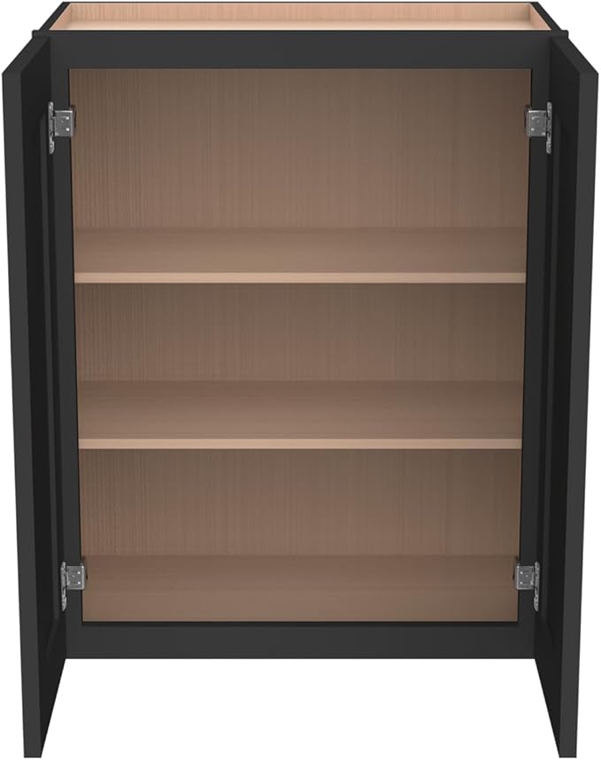 Wall-Mounted Cabinet – Solid Wood Shaker Style Medicine Cabinet with Adjustable Shelves & Soft-Close Doors for Bathroom, Kitchen, and Office Storage (Charcoal Black, 30" W x 12" D x 42" H)