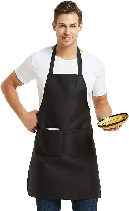 DUSKCOVE 12 Pack Plain Bib Aprons with 2 Pockets - White Unisex Commercial Apron Bulk for Kitchen Cooking Restaurant BBQ Painting Crafting