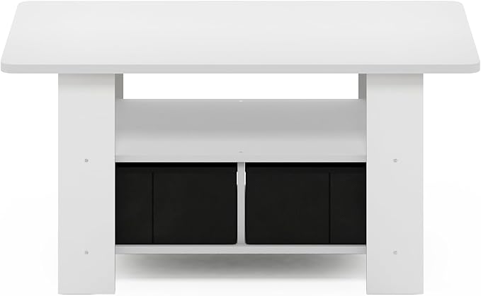 Furinno Andrey Coffee Table, Small Modern Coffee Table with Storage and Bin Drawer, Side Table for Living Room, Bedroom, Home Office, White