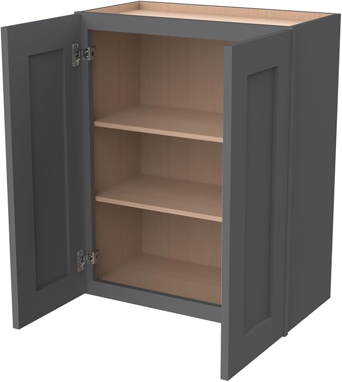 Wall-Mounted Cabinet – Solid Wood Shaker Style Medicine Cabinet with Adjustable Shelves & Soft-Close Doors for Bathroom, Kitchen, and Office Storage (Pebble Gray, 42" W x 12" D x 30" H)