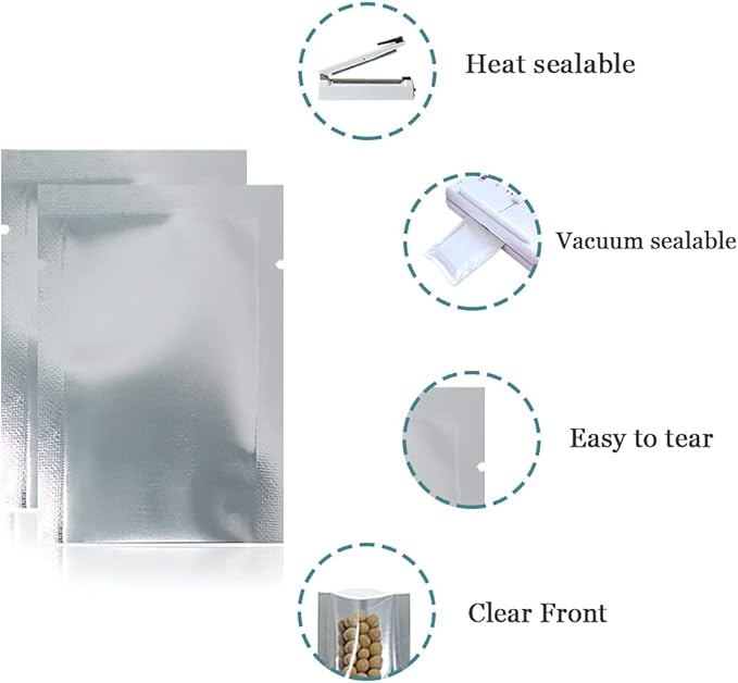 1000 Pcs Silver Aluminum Foil Pouch Heat Seal Front Window Plastic Mini Open Top Flat Vacuum Packaging Mylar Bag Food Small Sample Mylar Storage with Tear Notch 6x9cm(2.3x3.5 inch)