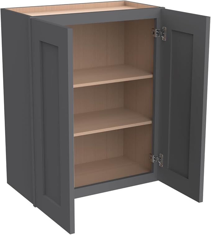 Wall-Mounted Cabinet – Solid Wood Shaker Style Medicine Cabinet with Adjustable Shelves & Soft-Close Doors for Bathroom, Kitchen, and Office Storage (Pebble Gray, 27" W x 12" D x 42" H)