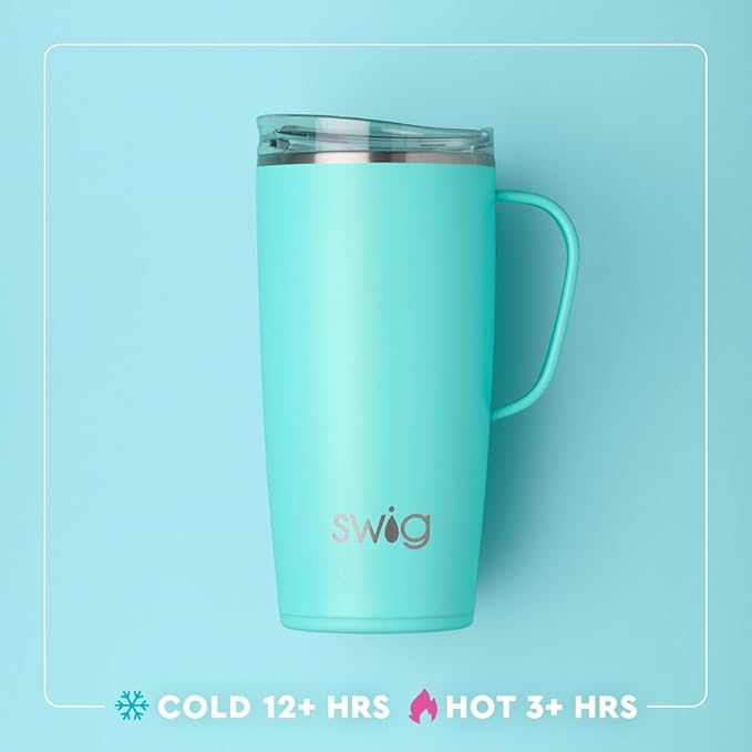 Swig Life 22oz Travel Mug, Insulated Tumbler with Handle and Lid, Travel Coffee Mug, Cup Holder Friendly, Stainless Steel 22 oz Tumbler, Reusable Insulated with Lid (Gingham)