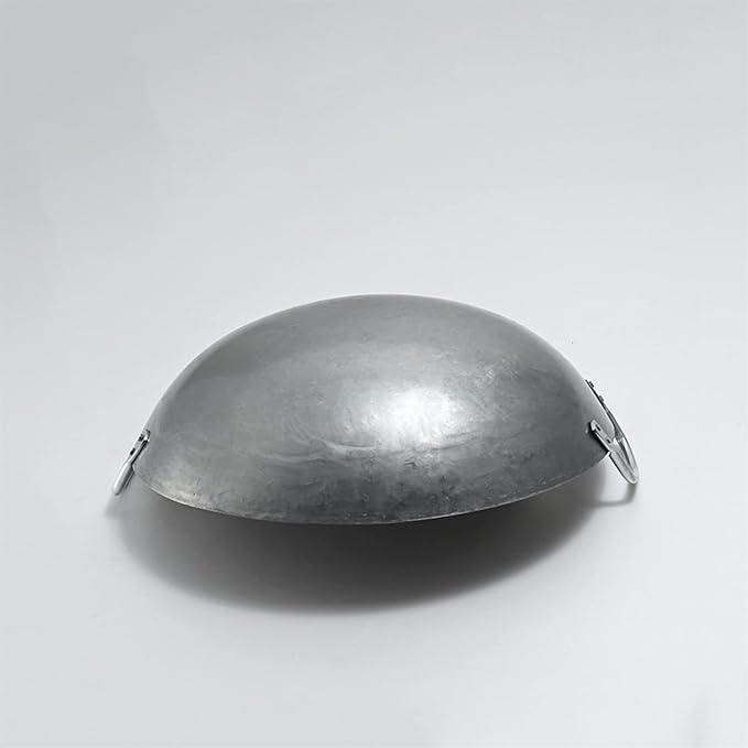 Wok Pfanne Traditioneller Handgehämmerter Wok Aus Refined Iron Mit Two Handles，1,8 MM Dick Wok (Rundboden) (Size : 38cm/14.9in)