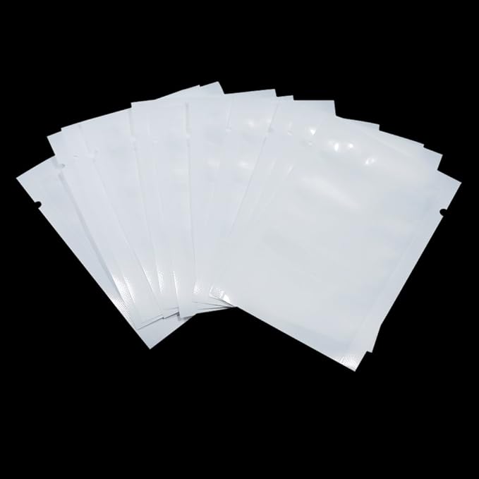 PABCK 200 Pcs 3.1x4.7 inch (Usable Size 2.75x4.3 inch) White Front Clear Open Top 2.8mil Plastic Vacuum Pouch Heat Sealable Bags for Food Storage Packets Mini Sample with Tear Notches