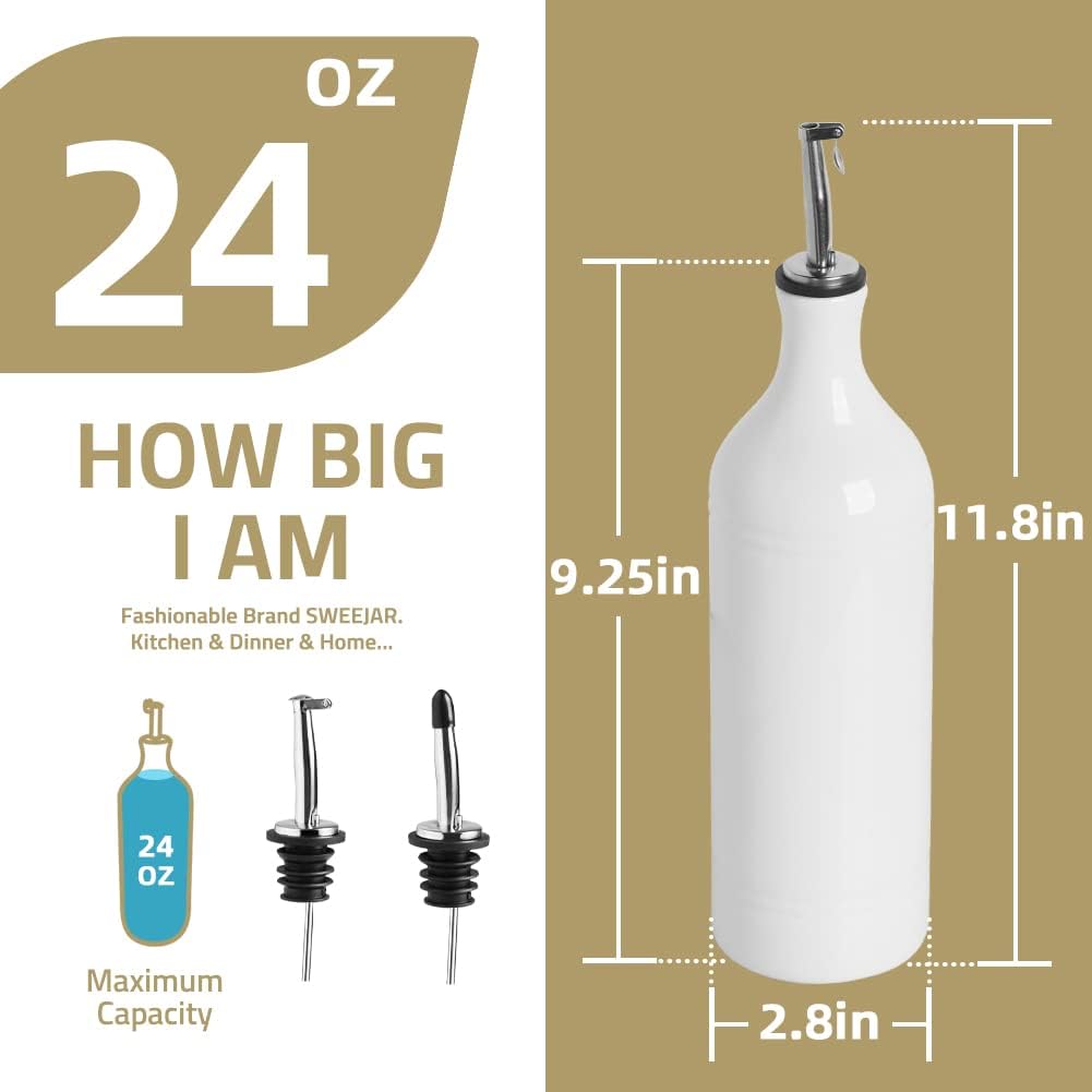 Sweejar Large Ceramic Olive Oil Dispenser Bottle, Opaque Oil Cruet Protects Oil to Reduce Oxidation, Suitable for Storage Oil, Vinegar, Soy Sauce & Other Liquids, Pack of 1, 24 Fl Oz (Teal Green)