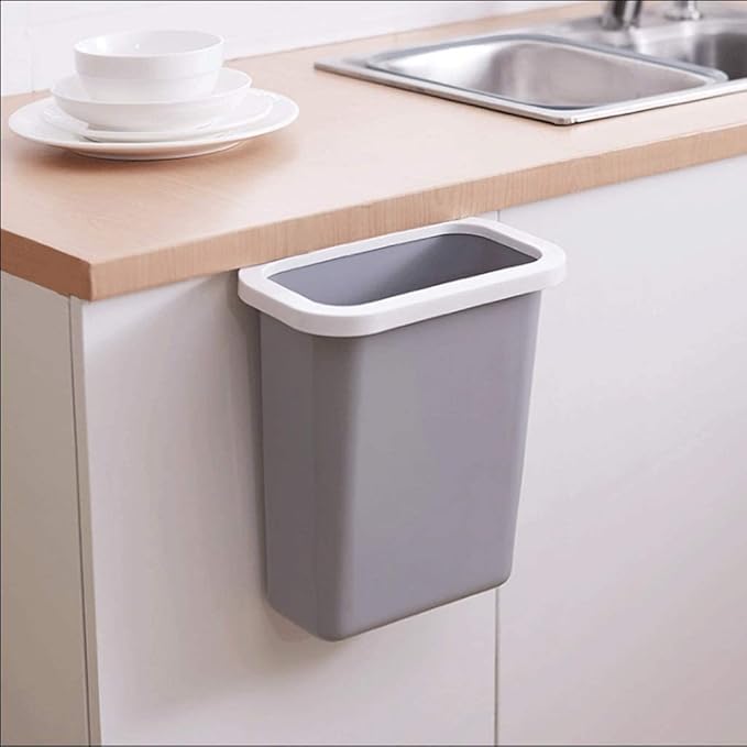 Trash Cans Hanging Waste Bin Under Kitchen Sink,Plastic Dustbins Over Cabinet Door with Top Ring to Fix Garbage Bag Outdoors and Home (Color : Gray)