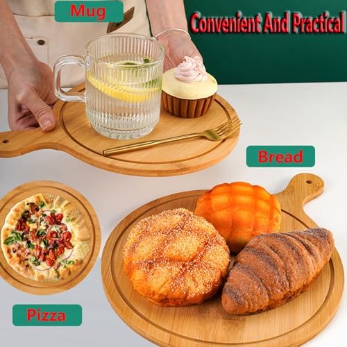 Pizza Serving Board Tray Set of 8, Wooden Lightweight Handles, Up to 13 Inches, Pizza Making Storage, Perfect for Parties and Gatherings,Light Brown,8inch
