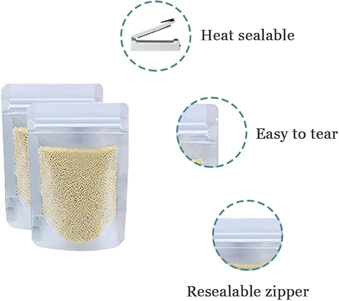 PABCK 500Pcs 5.5x7.9 inch Resealable Stand Up Bags Matte Clear Zipper Lock Heat Seal Pouches with Tear Notch for Zip Food Storage Lock Packing