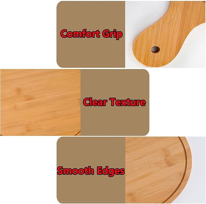 6 Pack Pizza Board Set – Premium Wooden Pizza Plates for Serving & Cutting, Round Bamboo Pizza Plate with Handle, Durable & Lightweight for Home & Restaurant (Up to 13 Inches),6inch