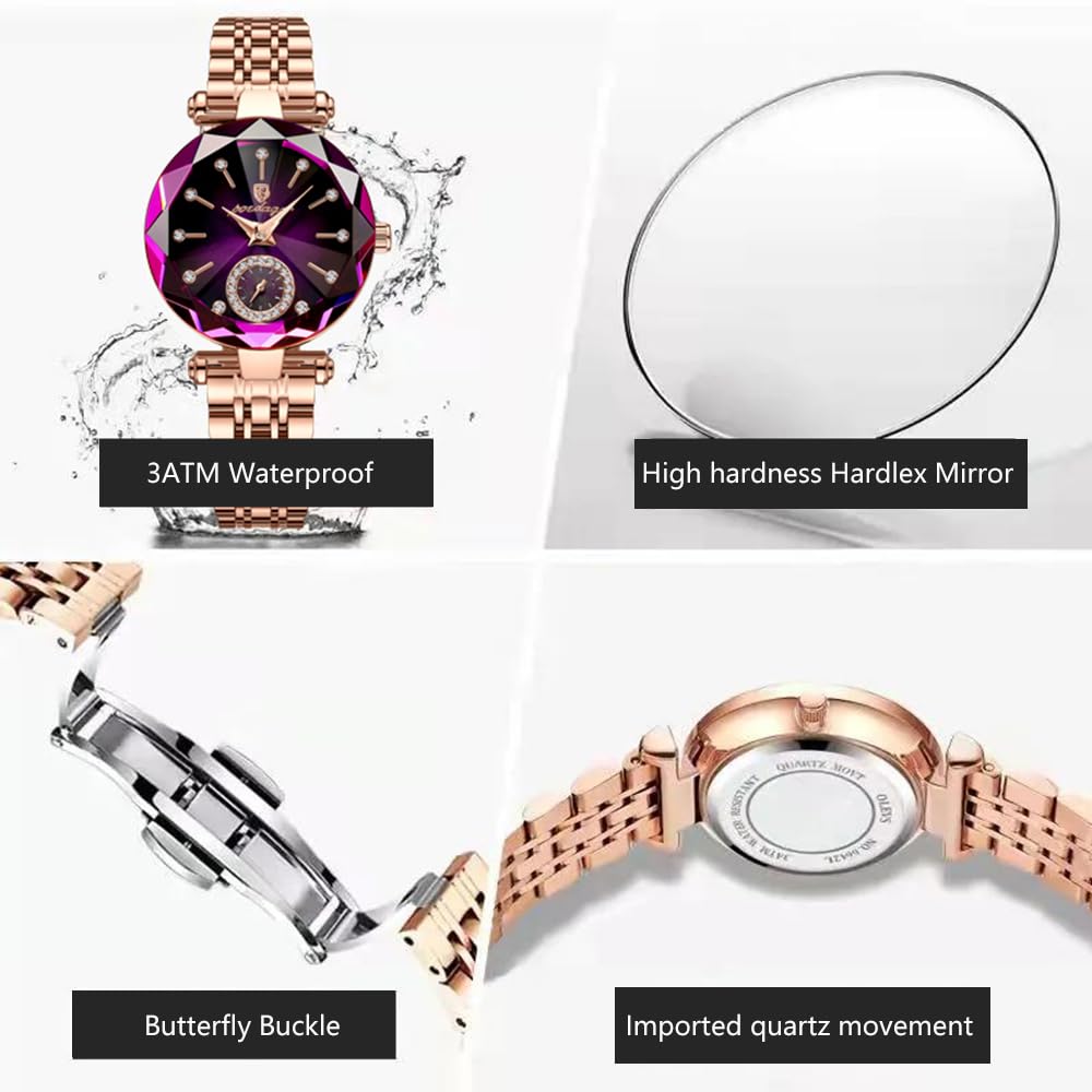 Gosasa Top Brand Luxury Women's Watch Diamond Dial Elegant Watch for Women Leather Quartz Fashion Ladies Wristwatch Waterproof Analog Display Stainless Steel