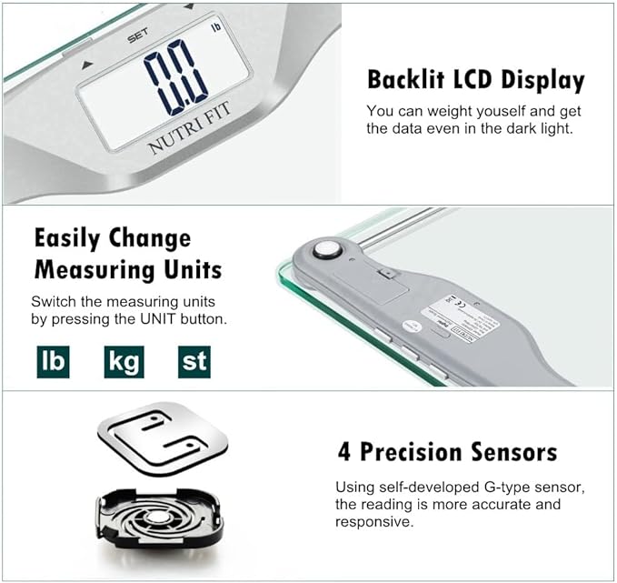 NUTRI FIT Digital Body Weight Bathroom Scale BMI, Accurate Weight Measurements Scale,Large Backlight Display and Step-On Technology,400 Pounds