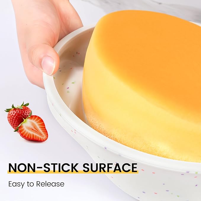 Vinino 8 Inch Silicone Round Cake Pan with Metal Reinforced Frame Set of 2, Nonstick Silicone Springform Pan for Baking Suitable for Making Layers, Cheese & Chocolate Cakes