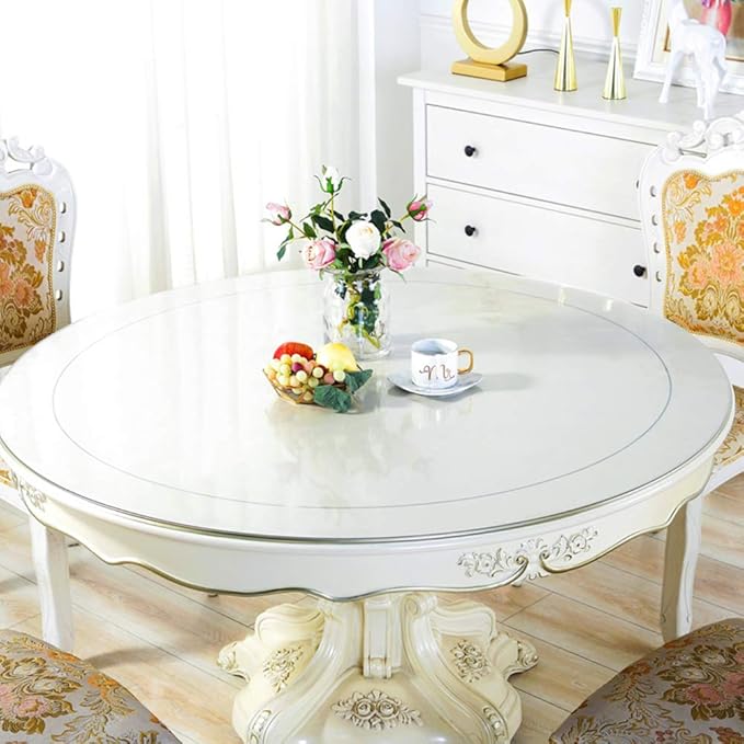 Wadrac Dining Table Protector Clear Plastic Tablecloth Cover for Coffee Table PVC Vinyl Cloths Folding Wood Marble Glass Tabletop Topper Protection Pad Easy Clean Wipeable Waterproof Round 32 inch