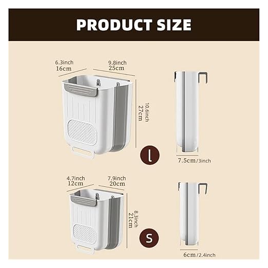 Collapsible Hanging Kitchen Trash Can Kitchen Waste Bin Hanging Countertop Trash Can Wall Mounted Recycling Garbage Basket for Bathroom(L,Milky White)