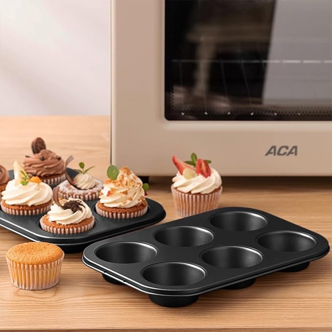4 Packs Premium Steel Muffin Pan for Baking, Round Muffin Baking Pan, Baking Tray for Muffins, Cupcakes, Brownie(Black
