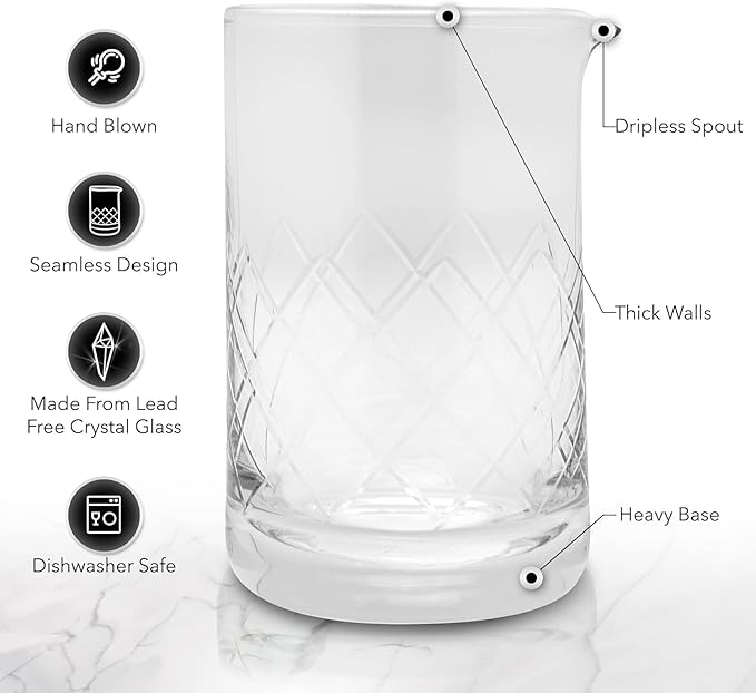 Cocktail Set - Stainless Steel, Essential Cocktail Set Includes Jigger, Hawthorne Strainer, Shaking Tins, Mixing Glass, Barspoon (Set of 6)