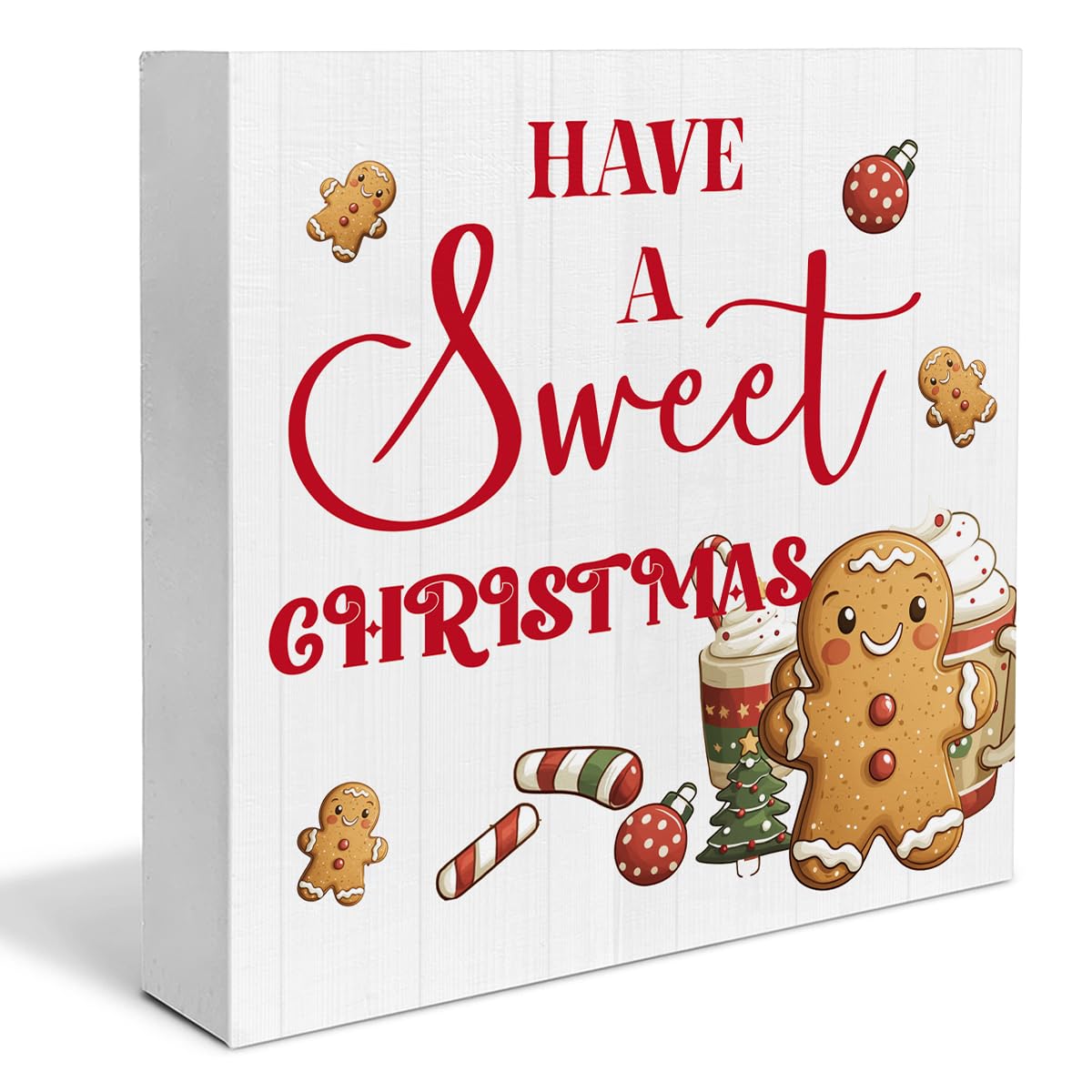 Christmas Kitchen Decorations, Hot Cocoa Wooden Sign Gingerbread Decor, Farmhouse Christmas Wooden Block Sign, Christmas Home Decor for Table Shelf 5 x 5 Inch