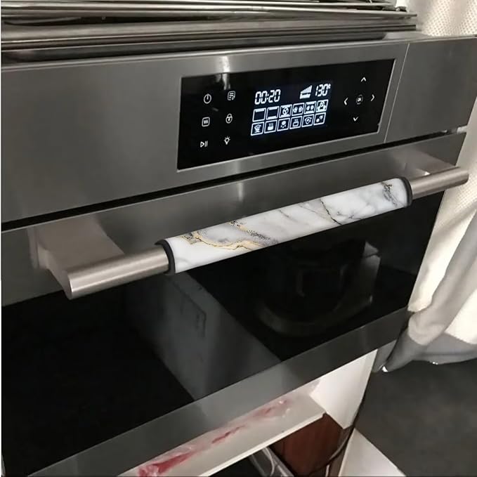 Fridge Door Handle Covers Set of 6 Washable Kitchen Appliance Handle Protectors for Fridge Microwave Stove Dishwasher Refrigerator Accessories, Marble White Gray