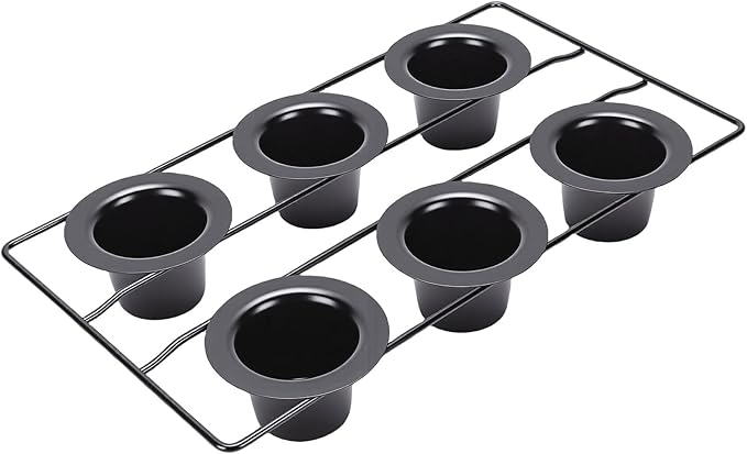 6 Cup Popover Pan, Non Stick Carbon Steel Bakeware, Wire Rack Baking Pan with Even Baking Function, Ideal for Popovers & Muffins