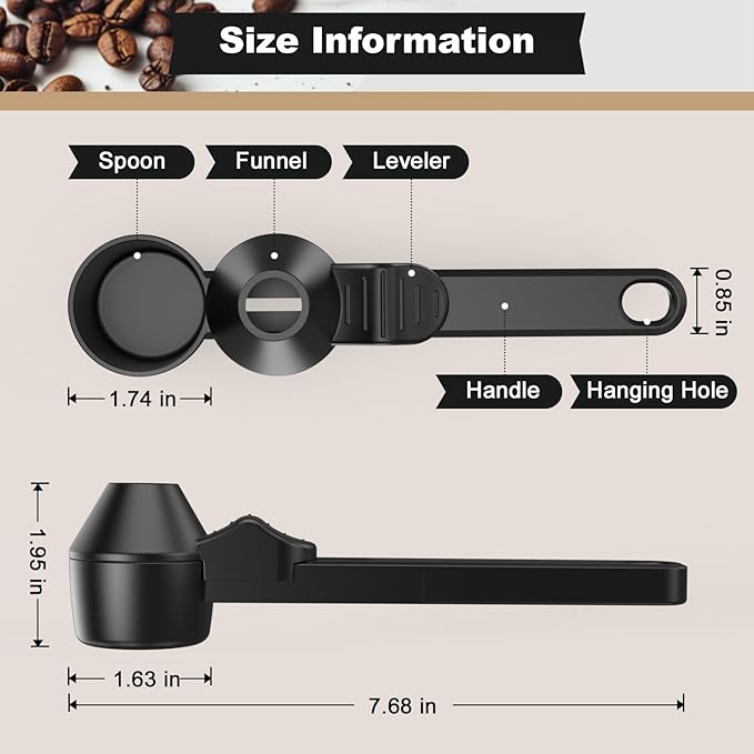 Coffee Scoop & Funnel for Reusable K Cup Refillable Coffee Pods, Coffee Measuring Spoon 2 Tablespoon Capacity, Scoop with Funnel for Ground Coffee, Protein Powder, Tea (Black, 1 Pack)