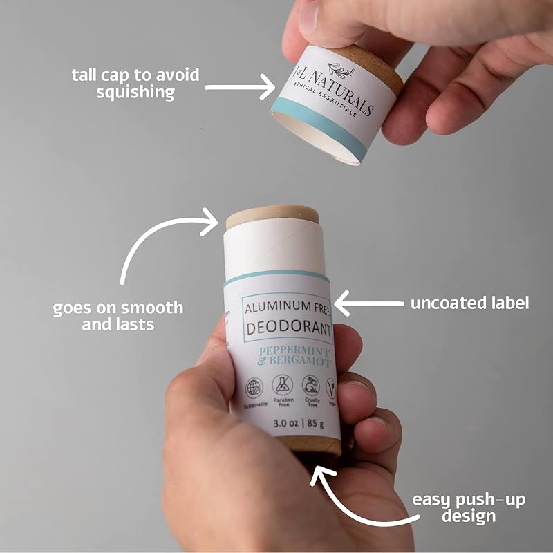 J&L Naturals Aluminum Free Deodorant for Men & Women | 100% Natural Ingredients With Coconut Oil, Shea Butter, & Essential Oils | Sustainable, Eco-Friendly (Peppermint & Bergamot, 3.0 Oz (Pack of 4))