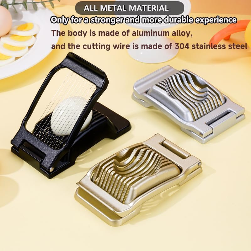 Set of 2 Hard Boiled Egg Peeler + Egg Slicer for Hard Boiled Eggs, Heavy Duty Metal Stainless Steel Egg Cutter for Egg Strawberry Mushroom Soft Fruit Kitchen Tool (Peeler+Slicer (Yellow & Sliver))