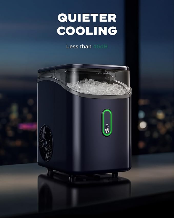 Nugget Ice Maker Countertop, Pebble Ice Maker with Crushed Ice, One-Click Operation Ice Machine with Self-Cleaning, 33lbs/24H for Home, Kitchen, Office, Blue