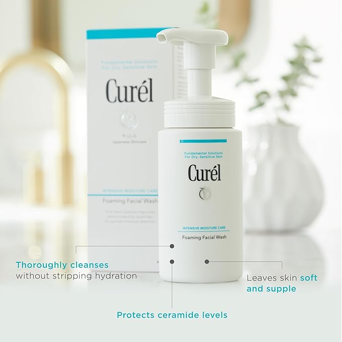 Curel Japanese Skin Care Foaming Facial Wash, Face Wash for Dry, Sensitive Skin, Cleanses and Protects Natural Ceramides, pH Balanced, Fragrance & Alcohol Free Facial Cleanser, Step 2 of 2, 5 Fl Oz