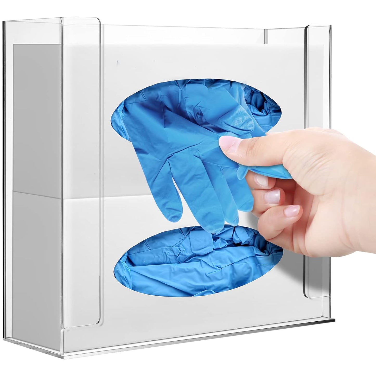 Weysat Wall Mounted Acrylic Glove Box Holder Double Dispenser Floating Glove Box Organizer Storage Rack for 2 Boxes for Kitchen Cleaning Closet Lab Exam Office (10.6 W x 10.0 H x 3.5 D)