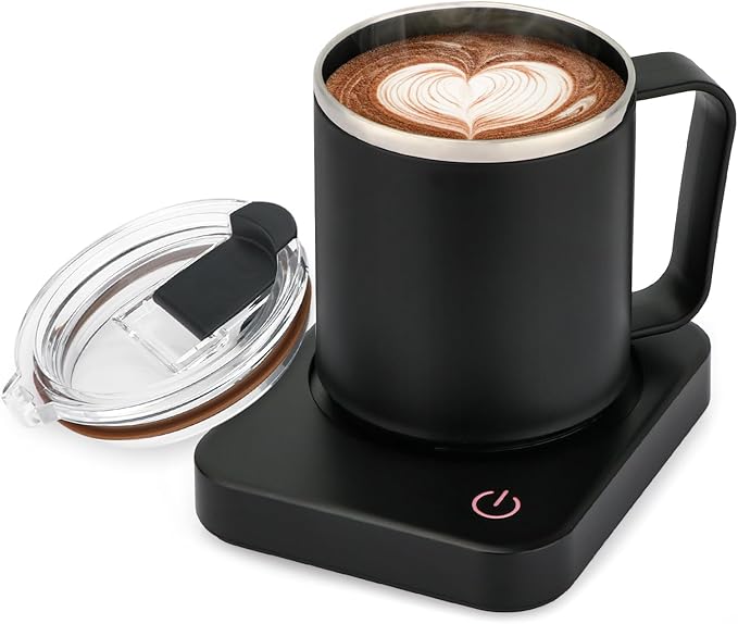 VOBAGA Coffee Mug Warmer & Mug Set for Desk - Auto Shut Off & 3 Heat Settings, Includes 15oz Stainless Steel Mug, Smart Coffee Cup Warmer, Home Office Essentials Coffee Set（Mug Included）