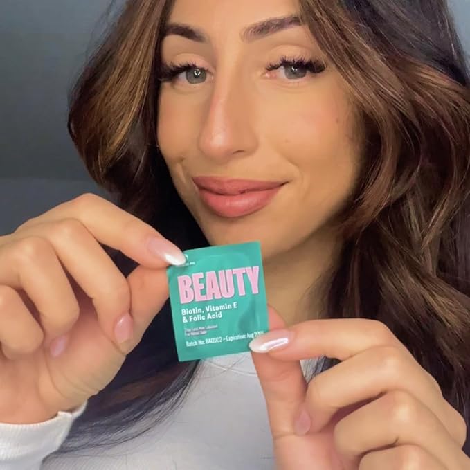 Beauty in a Strip™ | Strawberry Flavored Oral Strips with Biotin, Folate and Vitamin E | Vitamins for Hair, Skin & Nails | Maximum Absorption, Fast Results | 30 Individually Wrapped Strips