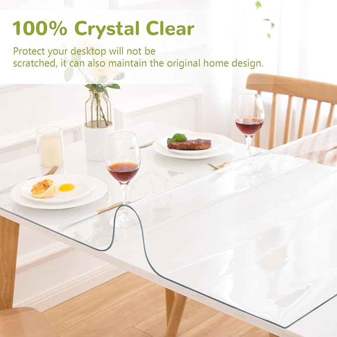 30 x 30 Inch Clear Table Cover Protector, Clear Table Protector for Dining Room Table, 1.5mm Plastic Table Cover, Waterproof Table Pad for Kitchen, Office