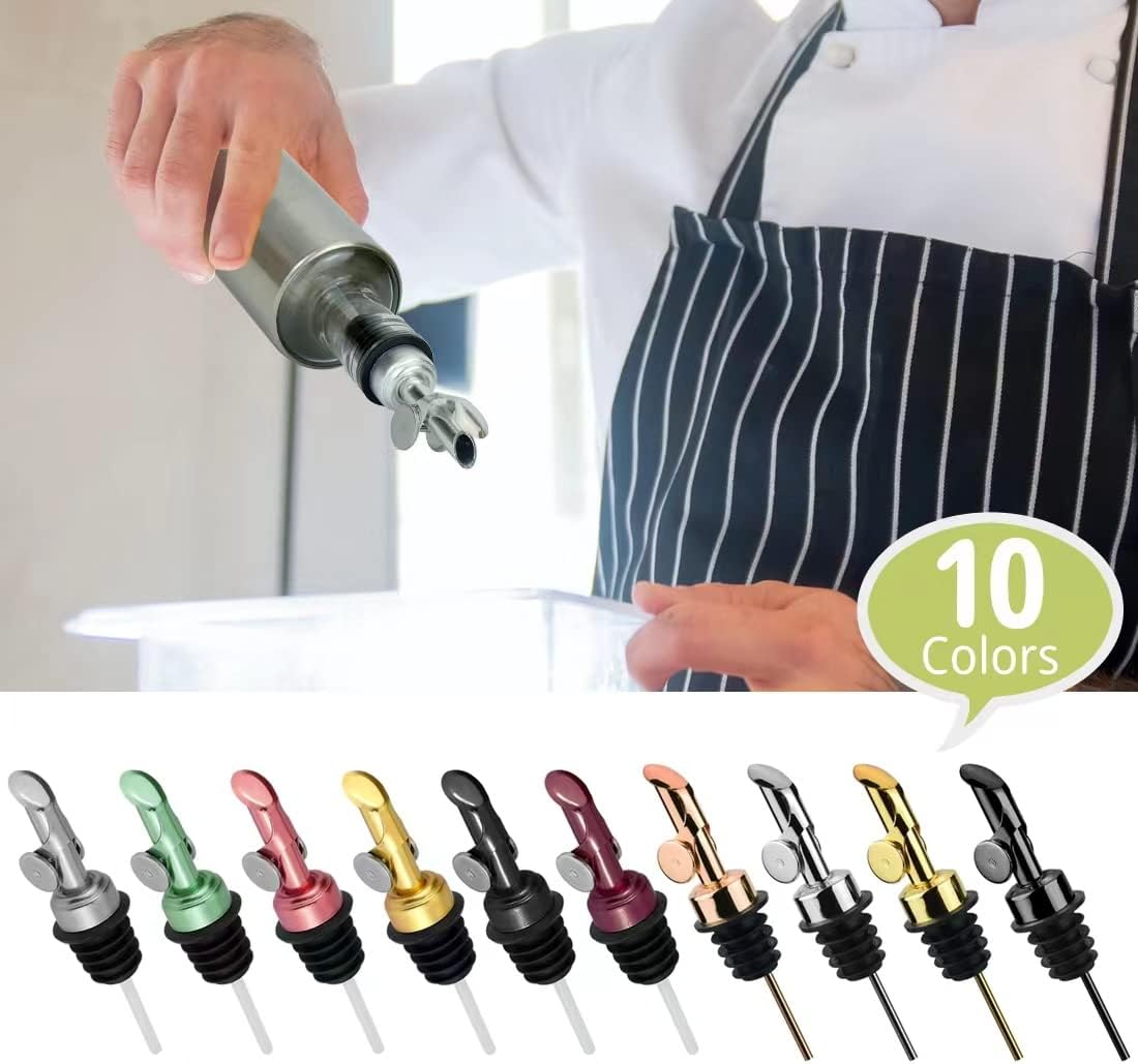 MEETSWEET Olive oil dispenser nozzle, stainless steel automatic opening and closing nozzle, leak proof, suitable for olive oil, vinegar, wine, and other liquid bottles (black 2 pcs)
