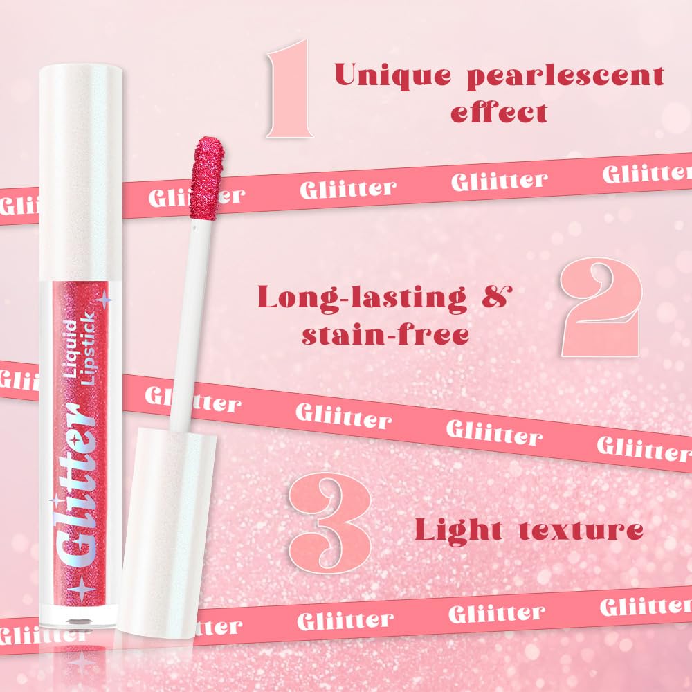 Orange Pink Metallic Lipstick for Women,Lightweight Glitter Sparkling Liquid Lipsticks,Shimmer Lip Gloss Stain Long Lasting Waterproof Smudge Proof Non-Drying 24 Hour Full Coverage Lip Makeup,Vegan