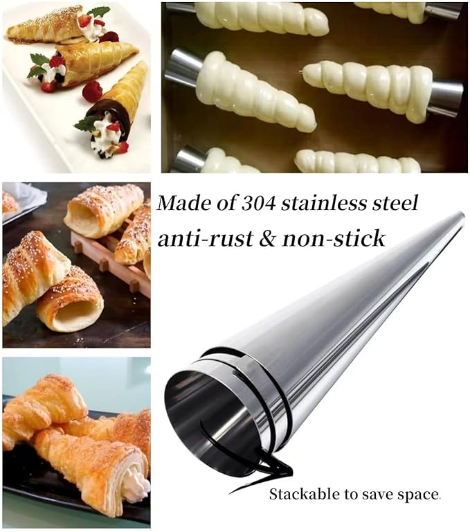 30 Pack Cream Horns Molud Set, Large Stainless Steel Canolis Forms Cannoli Kit for Baking Cannolis, Croissant Shell, Cream Roll Dessert, Safety Filled Edges